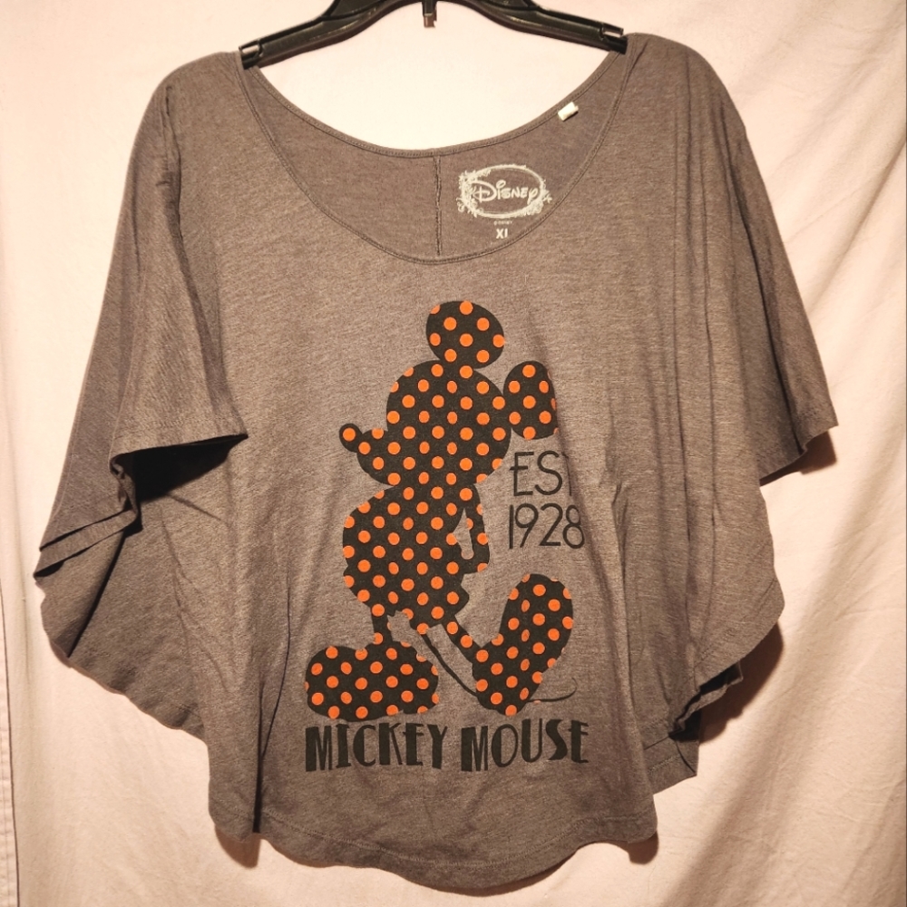 Disney Mickey Mouse Gray Blouse Wing Sleeves Shirt Junior Girl XL